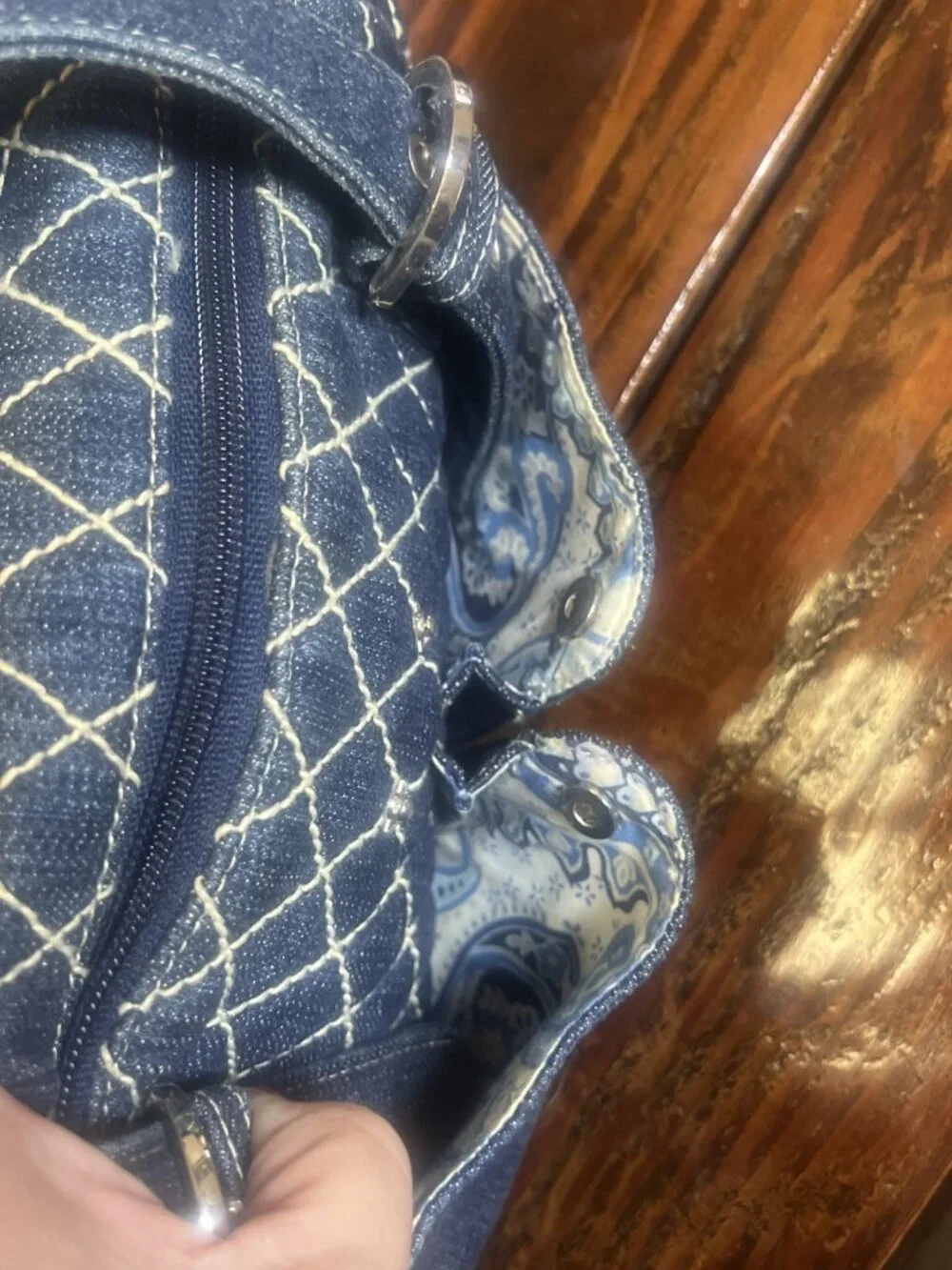 VERA BRADLEY Denim Quilted Stitch Shoulder DOUBLE HANDLE Bag Satchel Retro